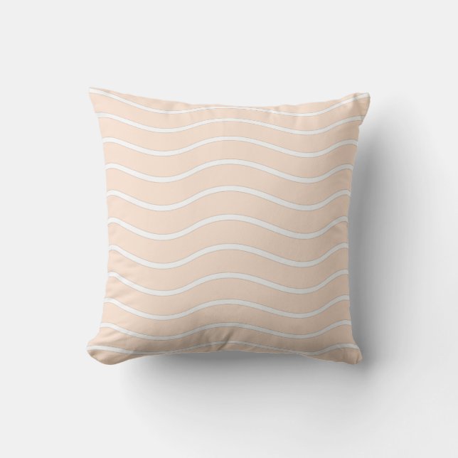 Perzik Pastel & Witte Golflijn Design Kussen (Voorkant)