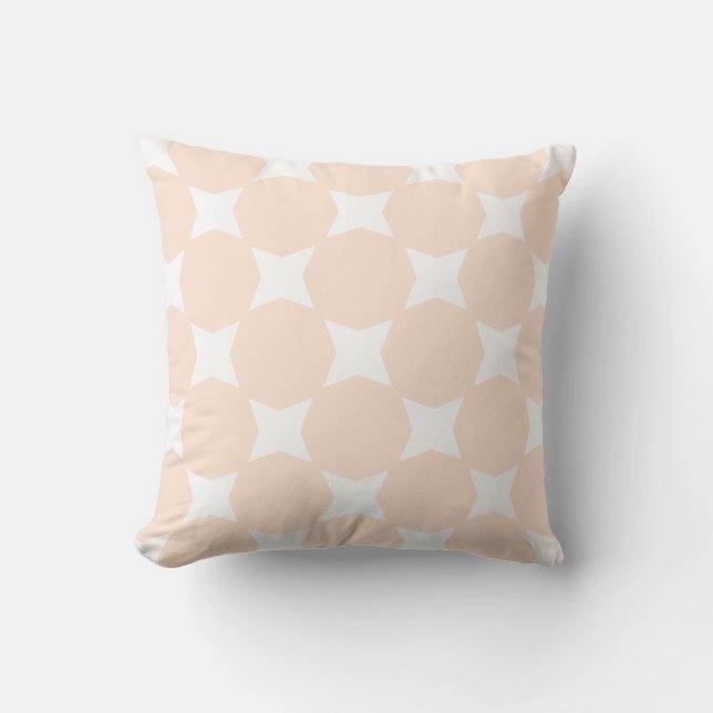 Perzik Pastel & Witte Ster Patroon Design Kussen (Voorkant)
