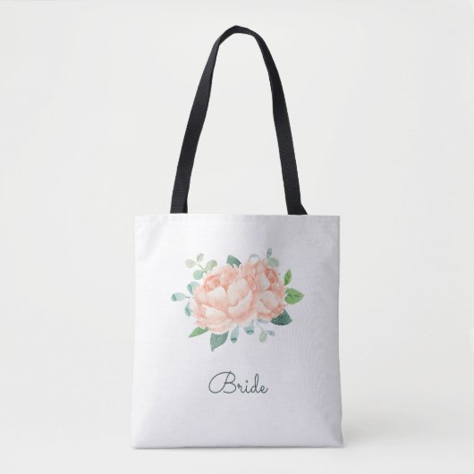 Perzik Pioen Bloemen Bruids Tote Bag (Voorkant)