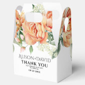 Perzik pioen bloemen en typografie bruiloft bedankdoosjes (Geopend)