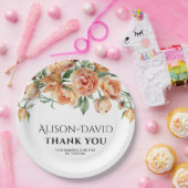 Perzik pioen bloemen en typografie bruiloft papieren bordje (Feest)