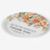 Perzik pioen bloemen en typografie bruiloft papieren bordje (Gekanteld)