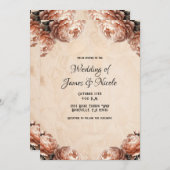 Perzik Pioen Bloemen Vinage Rustieke Bruiloft Kaart (Voorkant / Achterkant)