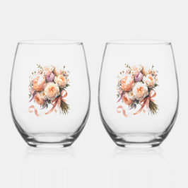 Perzik Pioen Boeket Wijnglas Zonder Voet