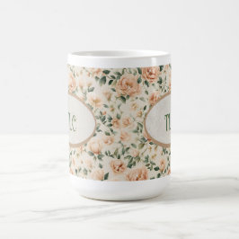 Perzik Pioen en Glitters Waterverf Monogram Koffiemok