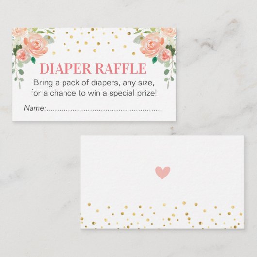 Perzik Pioen Luier Raffle Ticket Meisje Baby showe Informatiekaartje (Voorkant / Achterkant)
