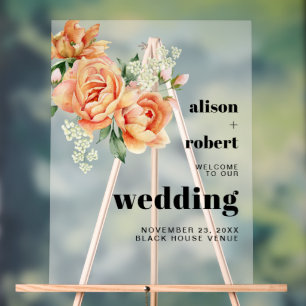 Perzik pioenen en rozen frosted bruiloft WELKOM Acryl Bord