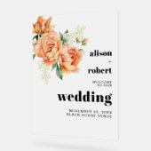 Perzik pioenen en rozen frosted bruiloft WELKOM Acryl Bord (Hoek)