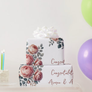 Perzik pioenen op wit gepersonaliseerde bruiloft / cadeaupapier