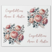 Perzik pioenen op wit gepersonaliseerde bruiloft / cadeaupapier (Vlak)