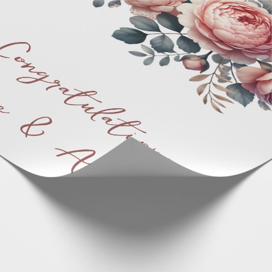 Perzik pioenen op wit gepersonaliseerde bruiloft / cadeaupapier (Hoek)