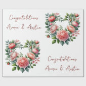 Perzik pioenen op wit gepersonaliseerde bruiloft / cadeaupapier (Vlak)