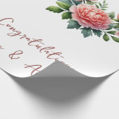 Perzik pioenen op wit gepersonaliseerde bruiloft / cadeaupapier (Hoek)