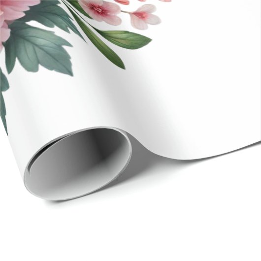 Perzik pioenen op wit gepersonaliseerde bruiloft / cadeaupapier (Rol Hoek)