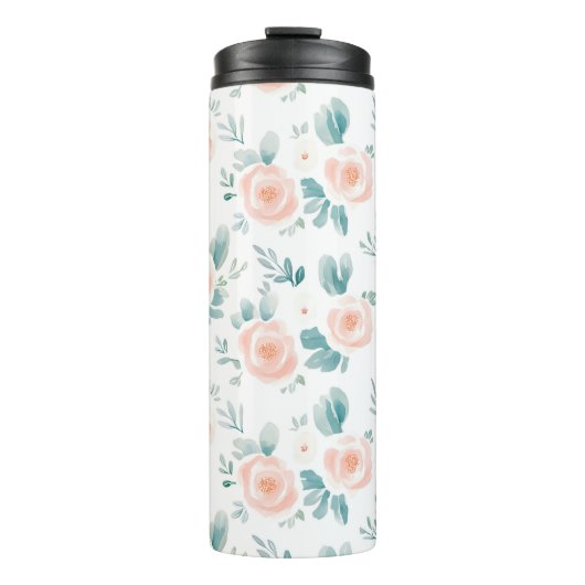 Perzik Pioenen Spring Floral Thermosbeker (Voorkant)