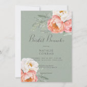 perzik pioenrozen op salie groen bruids brunch kaart (Voorkant)