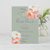 perzik pioenrozen op salie groen bruids brunch kaart (Staand voorkant)