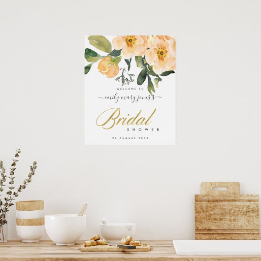 PERZIK PION FLORALE WATERVERF BRUIDSSLUIER WELKOM POSTER (Keuken)