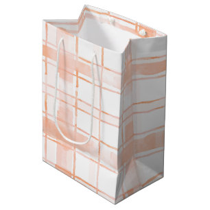 Perzik Plaid Strepen Verjaardag Medium Cadeauzakje