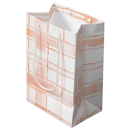 Perzik Plaid Strepen Verjaardag Medium Cadeauzakje (Voorkant Gekanteld)