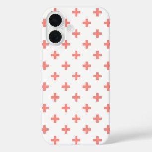 Perzik polka kruisen op wit iPhone 16 hoesje