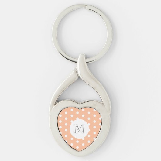 Perzik polkadot monogram sleutelhanger (Voorkant)