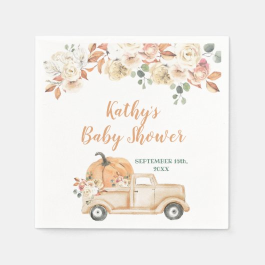 Perzik Pompoen Rustieke Vrachtwagen Baby Shower Se Servet (Voorkant)