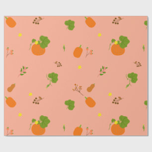Perzik Pompoen Tuin Botanisch Patroon Cadeaupapier