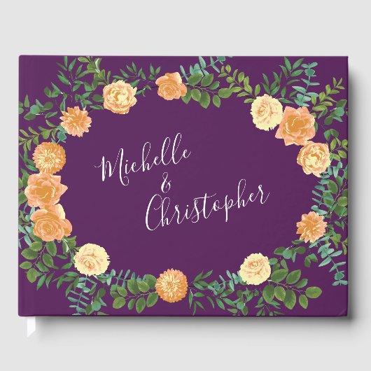 Perzik & Pruim Paarse Pioen & Roze Bloemige Bruilo Gastenboek (Voorkant)