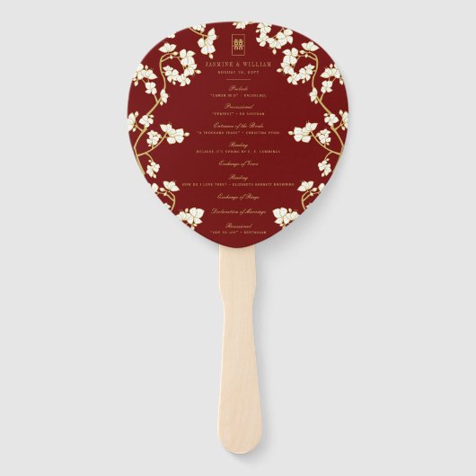Perzik/pruimenbloesems Dubbel XI Huwelijksprogramm Handwaaier (Voorkant)