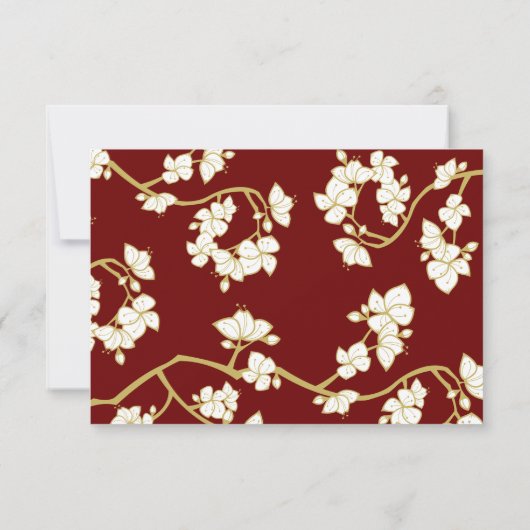 Perzik/pruimenbloesems en dubbel geluk bruiloft RSVP kaartje (Achterkant)