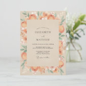 Perzik Ranunculus Loof Eucalyptus Bruiloft Kaart (Staand voorkant)