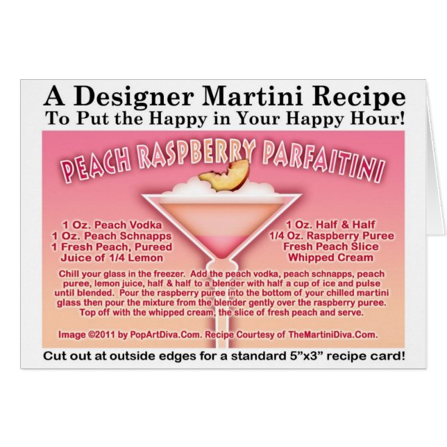 Perzik Raspberry Parfait Martini Recipe Kaart (Voorkant Horizontaal)