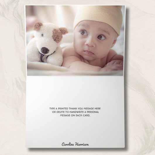 Perzik Retro Art Deco Aangepaste Foto Baby Shower  Bedankkaart