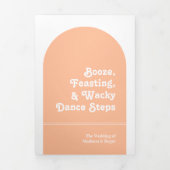 Perzik Retro Boho Arch Foto QR Code Bruiloft Drieluik Uitnodiging (Cover)