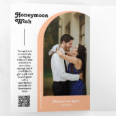 Perzik Retro Boho Arch Foto QR Code Bruiloft Drieluik Uitnodiging (Binnenzijde eerst)