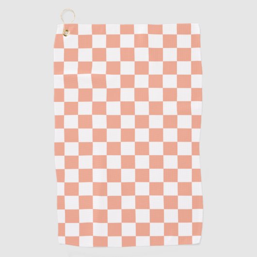 Perzik Retro Checkerboard Golfhanddoek (Voorkant)