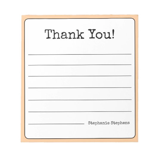 Perzik Retro Dank Je Wel Jouw Naam Lined Notitieblok (Voorkant)