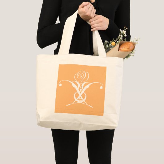 Perzik Retro wit bloeiend Roos Grote Tote Bag (Voorkant (product))