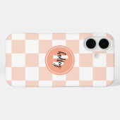 Perzik retrocheck monogram Case-Mate iPhone case (Achterkant (horizontaal))