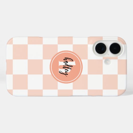 Perzik retrocheck monogram Case-Mate iPhone case (Achterkant (horizontaal))