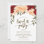 Perzik Rode Bloemen Sweet 16 Party Uitnodiging (Voorkant)