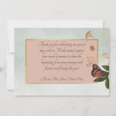 Perzik & Roest Bloemen op Groene Bruiloft Bedankkaart (Achterkant)