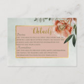 Perzik & Roest Bloemen op Groene Details Bruiloft Informatiekaartje (Voorkant)