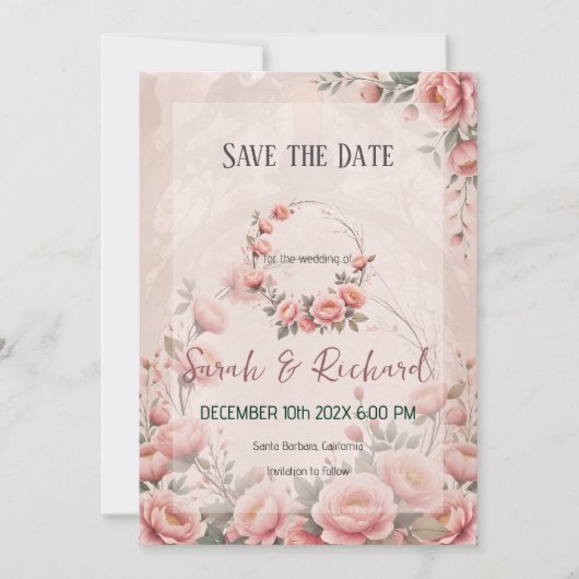Perzik Romantische Bloemengeheime Tuin Save the Da Date (Voorkant)