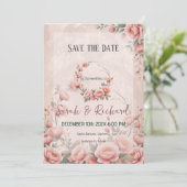 Perzik Romantische Bloemengeheime Tuin Save the Da Date (Staand voorkant)