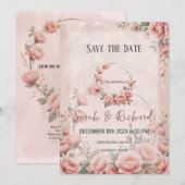 Perzik Romantische Bloemengeheime Tuin Save the Da Date (Voorkant / Achterkant)