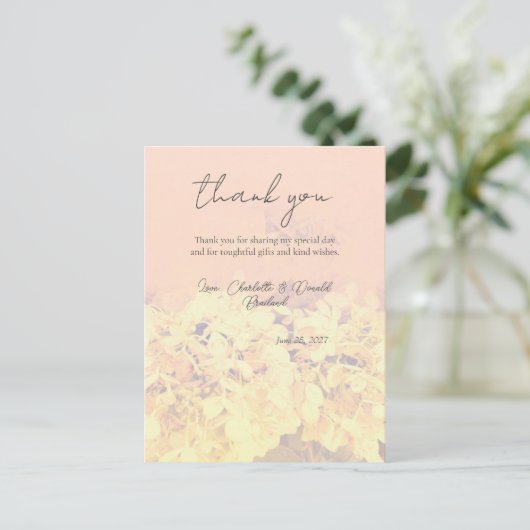 Perzik Romantische Hortensia Bloem Bruiloft  Briefkaart (Staand voorkant)