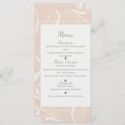 Perzik & romig wit Bloemen werveling bruiloft Menu (Voorkant / Achterkant)