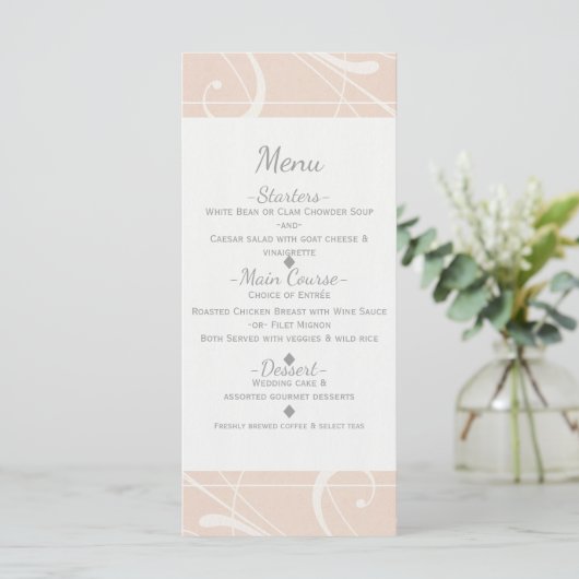 Perzik & romig wit Bloemen werveling bruiloft Menu (Staand voorkant)